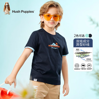 暇步士（Hush Puppies）童装儿童男女童夏季短袖T恤休闲百搭清爽 藏蓝（F款） 170cm