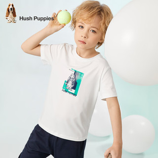 暇步士（Hush Puppies）童装儿童男女童夏季短袖T恤休闲百搭清爽 本白（L款） 140cm
