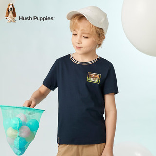暇步士（Hush Puppies）童装儿童男女童夏季短袖T恤休闲百搭清爽 藏蓝（I款） 150cm
