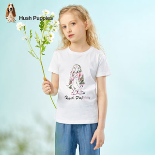 暇步士（Hush Puppies）童装儿童男女童夏季短袖T恤休闲百搭清爽 本白（H款） 160cm