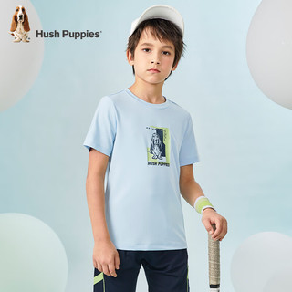 暇步士（Hush Puppies）童装儿童男女童夏季短袖T恤休闲百搭清爽 冰晶蓝（L款） 140cm
