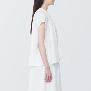 MUJI 無印良品 无印良品（MUJI） 女式强捻法国袖罩衫衬衫内搭夏季款薄荷曼波风纯棉全棉短袖 白色 S (155/80A)