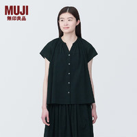 无印良品（MUJI） 女式 强捻 法国袖罩衫 女士衬衫衬衣内搭夏季款 BC2JMC4S 黑色 XXL (170/96A)
