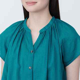无印良品（MUJI） 女式 强捻 法国袖罩衫 女士衬衫衬衣内搭夏季款 BC2JMC4S 绿色 L (165/88A)