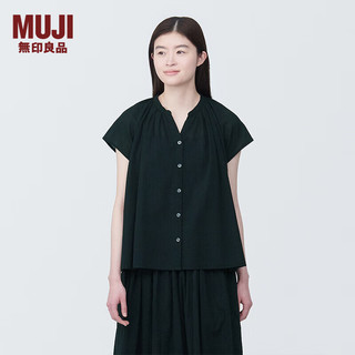 无印良品（MUJI） 女式 强捻 法国袖罩衫 女士衬衫衬衣内搭夏季款 BC2JMC4S 黑色 M (160/84A)