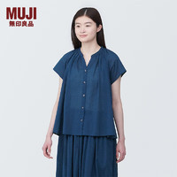 无印良品（MUJI） 女式 强捻 法国袖罩衫 女士衬衫衬衣内搭夏季款 BC2JMC4S 藏青色 XXL (170/96A)