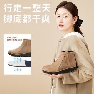 Pansy日本切尔西靴女秋冬短筒靴休闲保暖防水防滑HD4117 驼色 36
