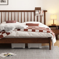 家逸 实木床主卧双人床北欧卧室家具轻奢现代简约1.5米婚床胡桃木色 胡桃色【竖琴款】1.5米
