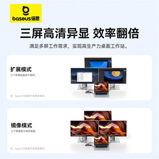 倍思拓展坞Type-C扩展坞双HDMI/DP三屏异显HUB分线转换器4K60Hz通用雷电4苹果联想笔记本电脑