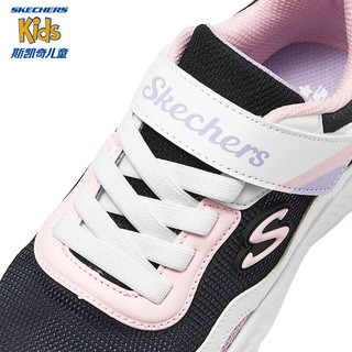 Skechers斯凯奇儿童体训鞋时尚女童春秋休闲鞋复古撞色舒适运动鞋319047L 黑色/粉红色/BKPK 36码