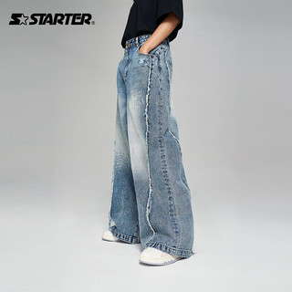 STARTER  牛仔长裤男女同款宽松阔腿潮流休闲长裤 靛蓝色 S