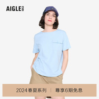 AIGLE艾高短袖T恤2024年春夏新款女士UPF40+防紫外线防晒户外休闲 彩蓝色 AT538 L