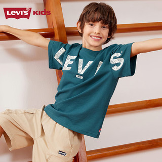 Levi's李维斯童装24夏季男童凉感短袖T恤儿童腰果花logo上衣 深海绿 90/52(2T)