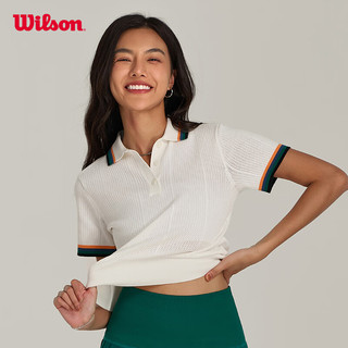 威尔胜（Wilson）2024年春季织衫女款复古毛织经典撞色运动网球服短袖 WW00214411GYC-豆腐灰 S