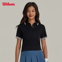 威尔胜（Wilson）2024年春季织衫女款复古毛织经典撞色运动网球服短袖 WW00214411BKA-正黑色 XL