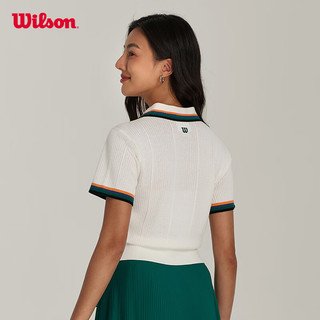 威尔胜（Wilson）2024年春季织衫女款复古毛织经典撞色运动网球服短袖 WW00214411GYC-豆腐灰 XL