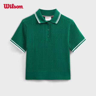 威尔胜（Wilson）2024年春季织衫女款复古毛织经典撞色运动网球服短袖 WW00214411GNN-矿石绿 S
