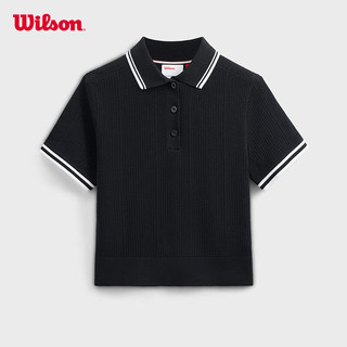 威尔胜（Wilson）2024年春季织衫女款复古毛织经典撞色运动网球服短袖 WW00214411BKA-正黑色 S