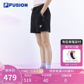 FILA FUSION斐乐潮牌梭织短裤女2024夏季时尚休闲宽松五分裤 正黑色-BK 160/62A/S