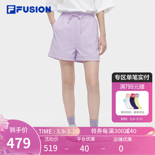 FILA FUSION斐乐潮牌梭织短裤女2024夏季时尚休闲宽松五分裤 云裳紫-VT 175/74A/XL