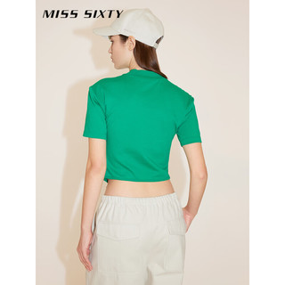 MISS SIXTY2024春季短袖T恤女半高圆领鱼骨拼接纯色短款显瘦 绿色 S