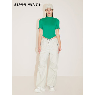 MISS SIXTY2024春季短袖T恤女半高圆领鱼骨拼接纯色短款显瘦 绿色 S