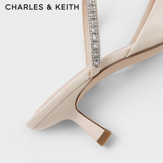 CHARLES&KEITH24春亮钻一字带尖头高跟穆勒拖鞋CK1-60920353 Cream奶白色 36