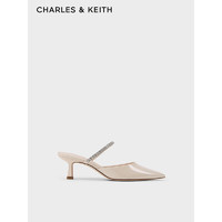 CHARLES&KEITH24春亮钻一字带尖头高跟穆勒拖鞋CK1-60920353 Cream奶白色 37