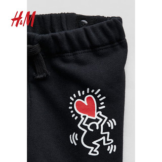 H&M2024春季童装男婴套装2件式印花连帽衫慢跑裤1131215 黑色/Keith Haring 73/48 6-9M