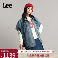 Lee24春季舒适版贴布中国结中蓝色女牛仔外套休闲潮 中蓝色 M