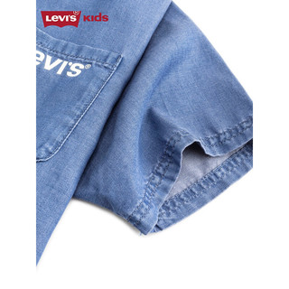 Levi's李维斯童装24夏季男童竖条纹拼接衬衫儿童梭织牛仔短袖上衣 湖灰蓝 160/76(L)