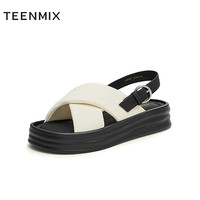 天美意2024夏松糕底外穿百搭通勤日常女休闲凉鞋KX007BL4 米色 35