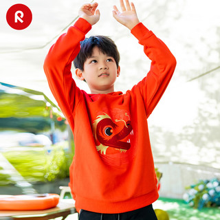 reima男女儿童卫衣2024春季新年款红色印花运动针织套头连帽上衣 红色3880 134cm