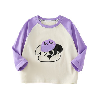 棉花堂童装儿童针织圆领假两件T2024春季卡通长袖小童感tm 紫色 130/64