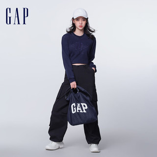 Gap女装春季2024LOGO抽绳长筒阔腿中腰工装裤872632休闲裤 黑色 2(26)亚洲尺码