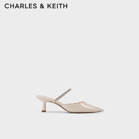 CHARLES&KEITH24春亮钻一字带尖头高跟穆勒拖鞋CK1-60920353 Cream奶白色 34