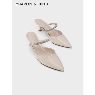 CHARLES&KEITH24春亮钻一字带尖头高跟穆勒拖鞋CK1-60920353 Cream奶白色 41