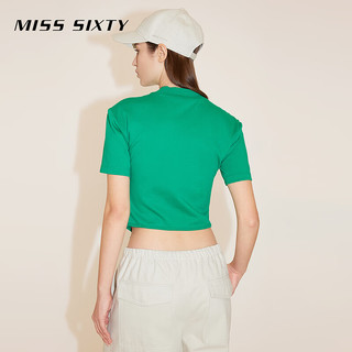 MISS SIXTY2024春季短袖T恤女半高圆领鱼骨拼接纯色短款显瘦 绿色 M