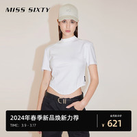 MISS SIXTY2024春季短袖T恤女半高圆领鱼骨拼接纯色短款显瘦 白色 S