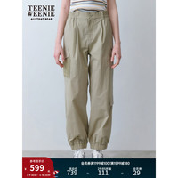 Teenie Weenie【UPF50+】小熊休闲裤女2024年夏季防晒防紫外线高腰束脚长裤 军绿色 165/M