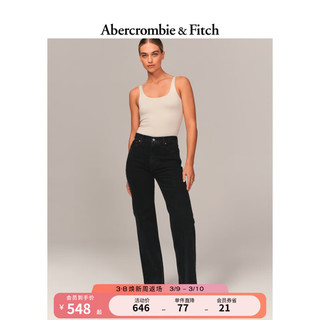 ABERCROMBIE & FITCH女装 美式90年代风潮流百搭复古水洗高腰阔腿牛仔裤 326724-1 黑色 28R (165/72A)