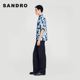 SANDRO2024早春新款男装时尚撞色印花装饰短袖衬衫上衣SHPCM01005 47/蓝色