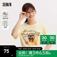 森马（Semir）森马罗小黑短袖T恤女卡通可爱2024夏季抗菌宽松套头衫 香草白10710 175/96A/XXL