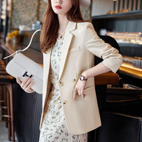 樱芭妮小西装外套女春秋季流行韩版直筒小众设计感免烫小西服上衣后开叉 8376米白色西装 L（106斤-115斤）