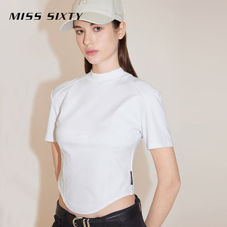 MISS SIXTY2024春季短袖T恤女半高圆领鱼骨拼接纯色短款显瘦 白色 L