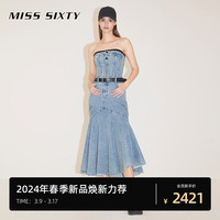MISS SIXTY【土耳其牛仔】2024春季牛仔抹胸连衣裙女鱼尾裙 中蓝 S