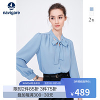 Navigare意大利小帆船长袖衬衫女2024春季围巾领休闲衬衣时尚气质女装 暗珠宝蓝 XL
