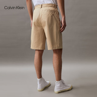 Calvin Klein Jeans24春夏男简约刺绣调节腰带直筒宽松休闲短裤J325359 PF2-卡其 30