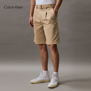 Calvin Klein Jeans24春夏男简约刺绣调节腰带直筒宽松休闲短裤J325359 PF2-卡其 28