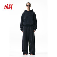 H&M【H2合作系列】男女同款卫衣2024春水洗重磅连帽衫1226192 黑色 165/84A XS